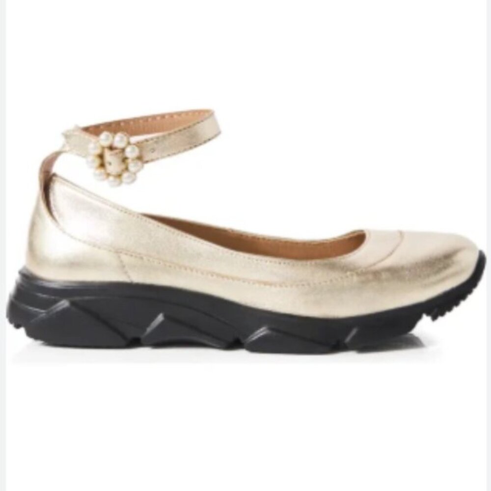 NEW FREE PEOPLE Leather Adventure Ballet Sneakers in gold for women 0126 4m2 - Picture 4 of 8
